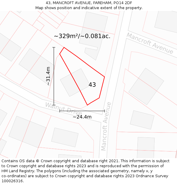 43, MANCROFT AVENUE, FAREHAM, PO14 2DF: Plot and title map