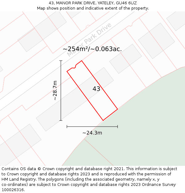 43, MANOR PARK DRIVE, YATELEY, GU46 6UZ: Plot and title map