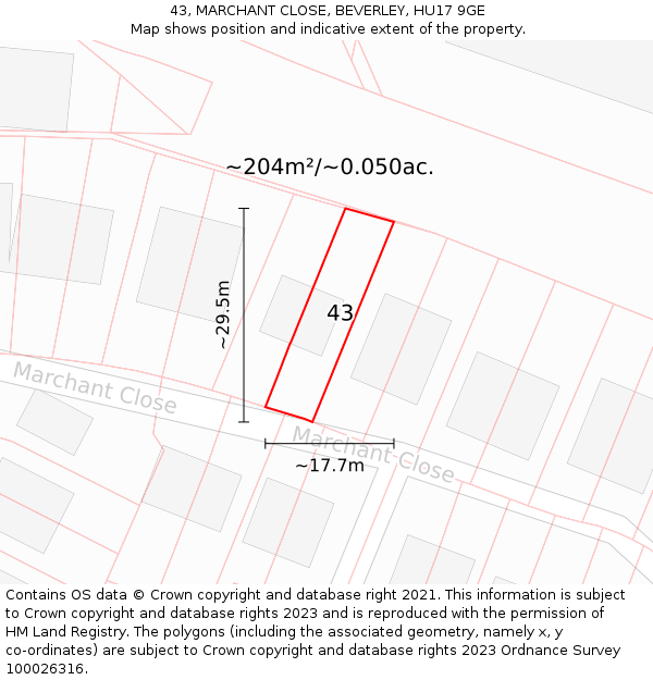 43, MARCHANT CLOSE, BEVERLEY, HU17 9GE: Plot and title map