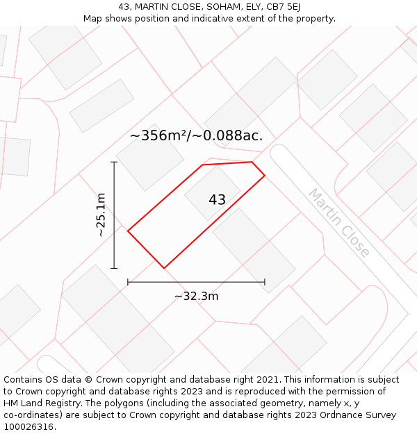 43, MARTIN CLOSE, SOHAM, ELY, CB7 5EJ: Plot and title map