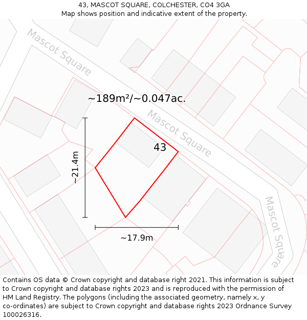 43, MASCOT SQUARE, COLCHESTER, CO4 3GA: Plot and title map