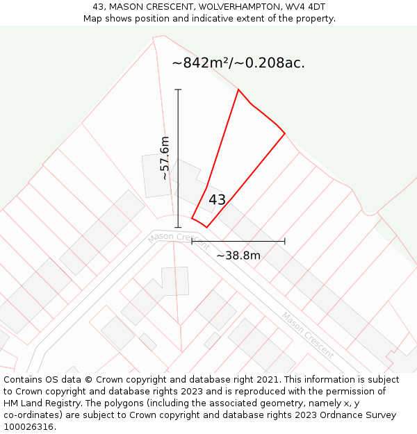 43, MASON CRESCENT, WOLVERHAMPTON, WV4 4DT: Plot and title map