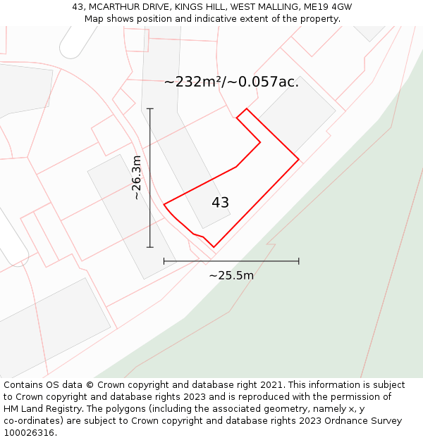 43, MCARTHUR DRIVE, KINGS HILL, WEST MALLING, ME19 4GW: Plot and title map