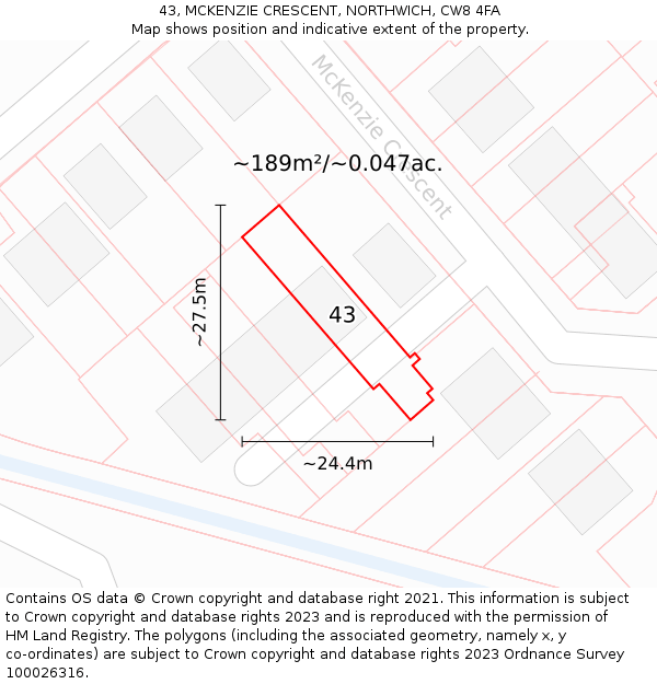 43, MCKENZIE CRESCENT, NORTHWICH, CW8 4FA: Plot and title map