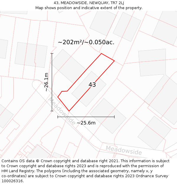 43, MEADOWSIDE, NEWQUAY, TR7 2LJ: Plot and title map