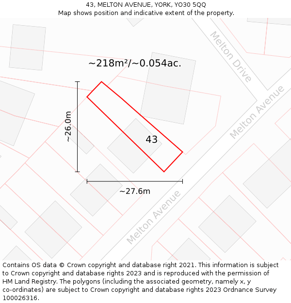 43, MELTON AVENUE, YORK, YO30 5QQ: Plot and title map