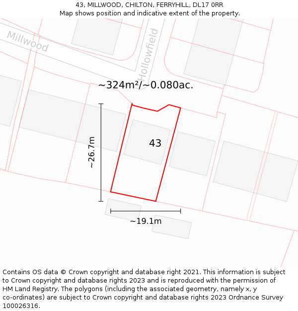 43, MILLWOOD, CHILTON, FERRYHILL, DL17 0RR: Plot and title map