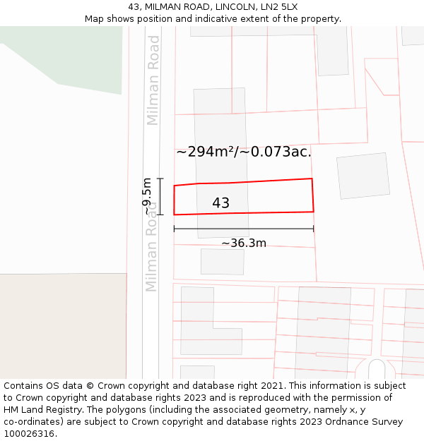 43, MILMAN ROAD, LINCOLN, LN2 5LX: Plot and title map