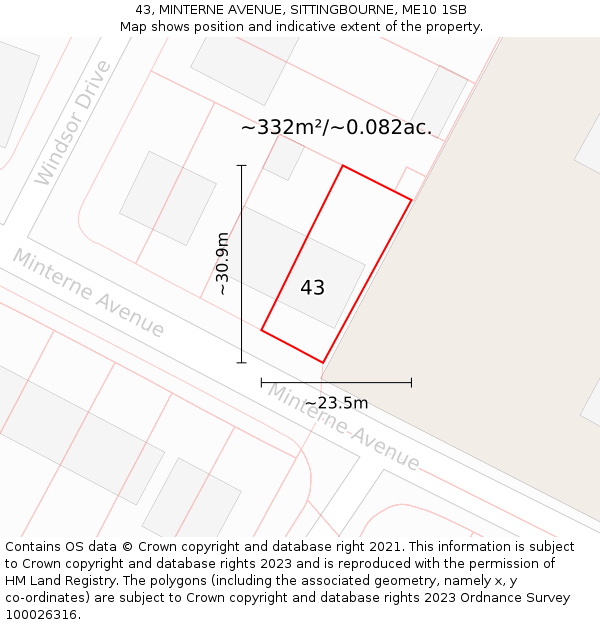 43, MINTERNE AVENUE, SITTINGBOURNE, ME10 1SB: Plot and title map