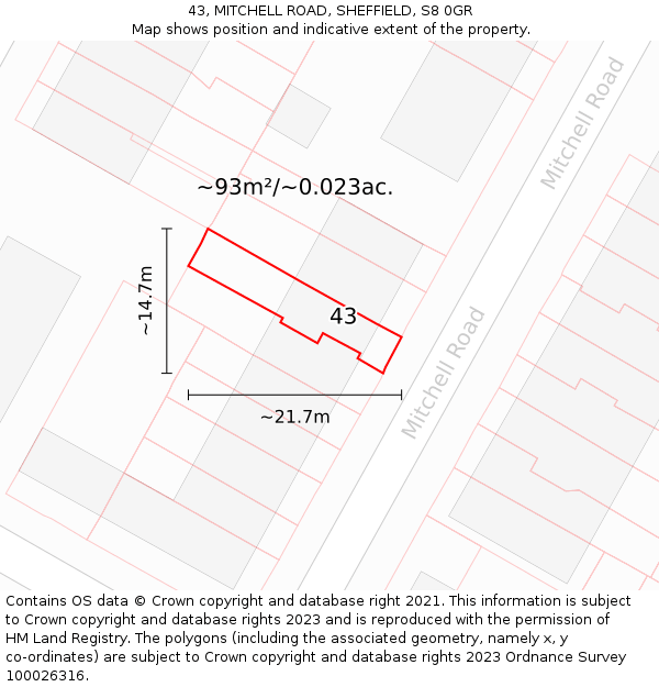 43, MITCHELL ROAD, SHEFFIELD, S8 0GR: Plot and title map