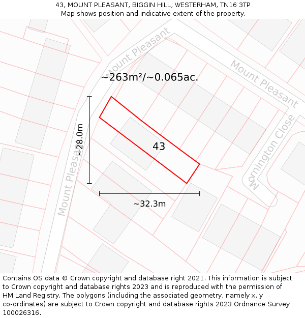 43, MOUNT PLEASANT, BIGGIN HILL, WESTERHAM, TN16 3TP: Plot and title map