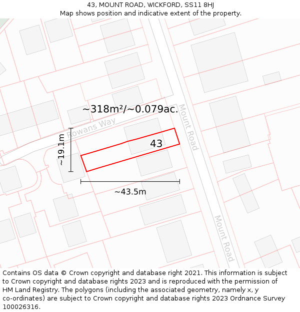 43, MOUNT ROAD, WICKFORD, SS11 8HJ: Plot and title map