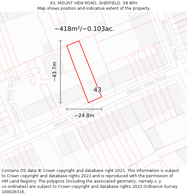 43, MOUNT VIEW ROAD, SHEFFIELD, S8 8PH: Plot and title map