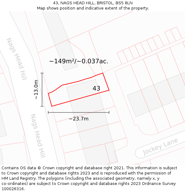 43, NAGS HEAD HILL, BRISTOL, BS5 8LN: Plot and title map