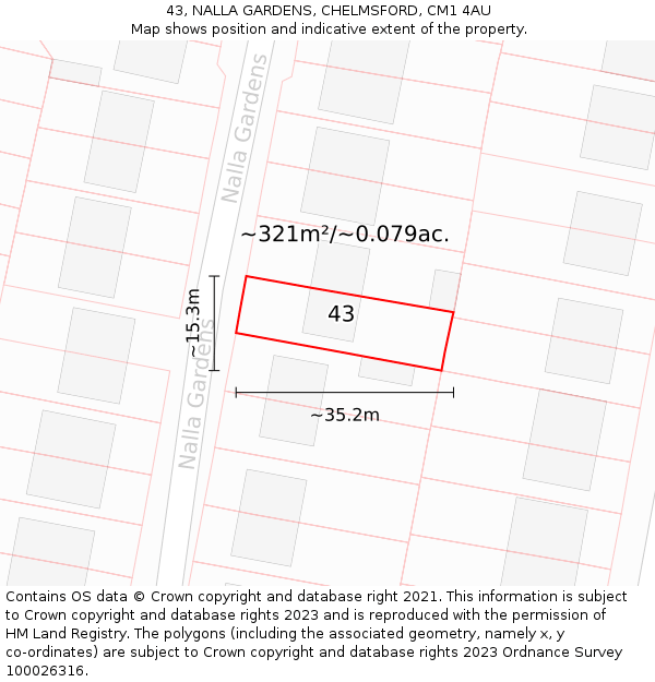 43, NALLA GARDENS, CHELMSFORD, CM1 4AU: Plot and title map