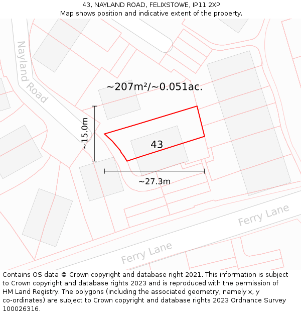 43, NAYLAND ROAD, FELIXSTOWE, IP11 2XP: Plot and title map