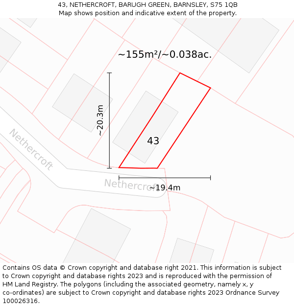 43, NETHERCROFT, BARUGH GREEN, BARNSLEY, S75 1QB: Plot and title map