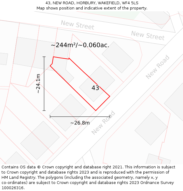 43, NEW ROAD, HORBURY, WAKEFIELD, WF4 5LS: Plot and title map