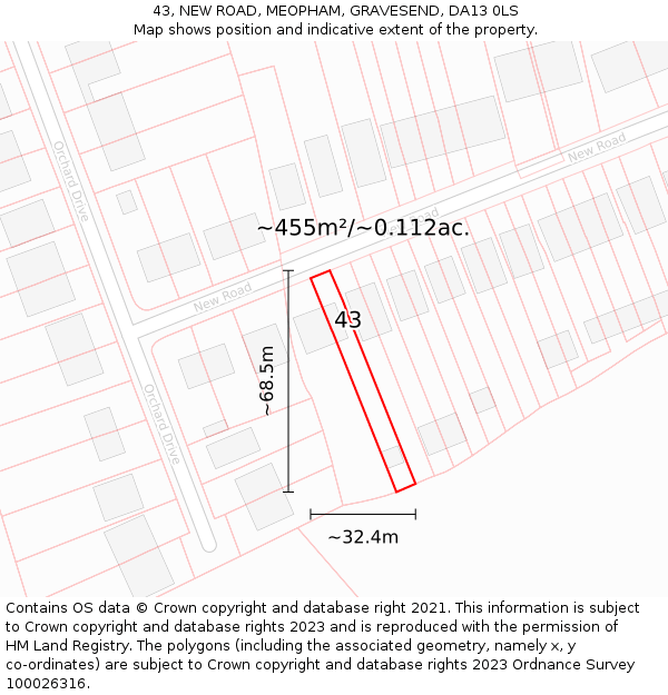 43, NEW ROAD, MEOPHAM, GRAVESEND, DA13 0LS: Plot and title map