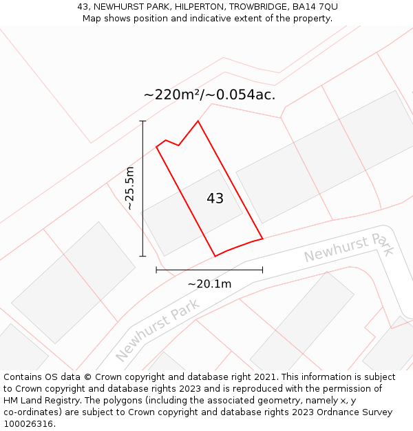 43, NEWHURST PARK, HILPERTON, TROWBRIDGE, BA14 7QU: Plot and title map