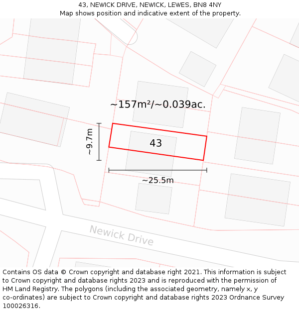 43, NEWICK DRIVE, NEWICK, LEWES, BN8 4NY: Plot and title map