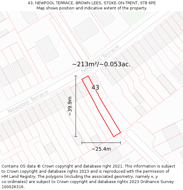 43, NEWPOOL TERRACE, BROWN LEES, STOKE-ON-TRENT, ST8 6PE: Plot and title map