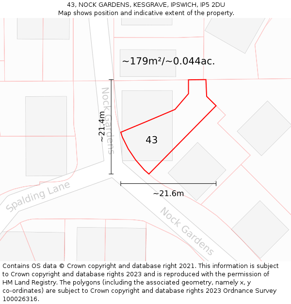 43, NOCK GARDENS, KESGRAVE, IPSWICH, IP5 2DU: Plot and title map