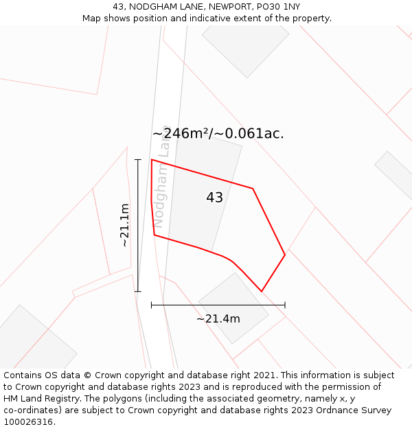 43, NODGHAM LANE, NEWPORT, PO30 1NY: Plot and title map