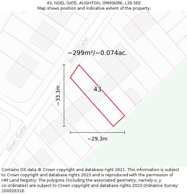 43, NOEL GATE, AUGHTON, ORMSKIRK, L39 5EE: Plot and title map