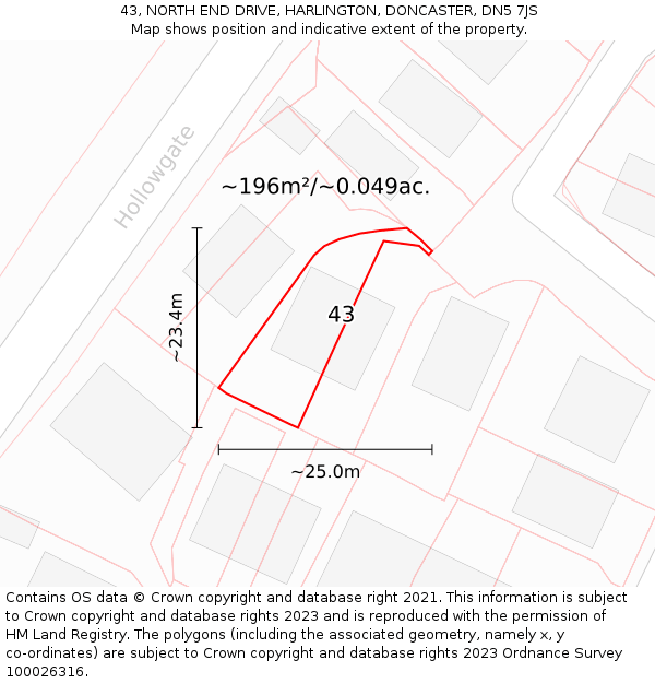 43, NORTH END DRIVE, HARLINGTON, DONCASTER, DN5 7JS: Plot and title map