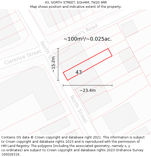 43, NORTH STREET, EGHAM, TW20 9RR: Plot and title map