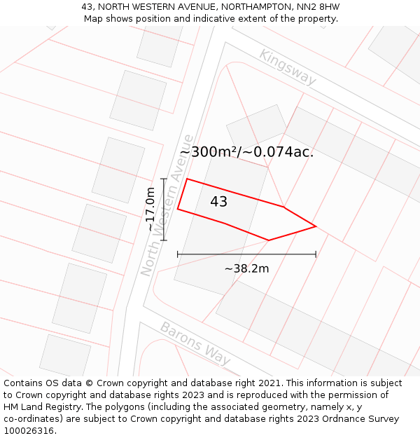 43, NORTH WESTERN AVENUE, NORTHAMPTON, NN2 8HW: Plot and title map