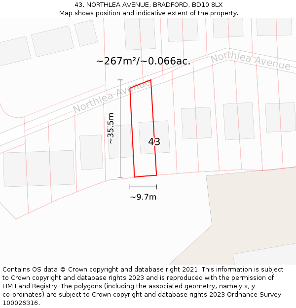 43, NORTHLEA AVENUE, BRADFORD, BD10 8LX: Plot and title map