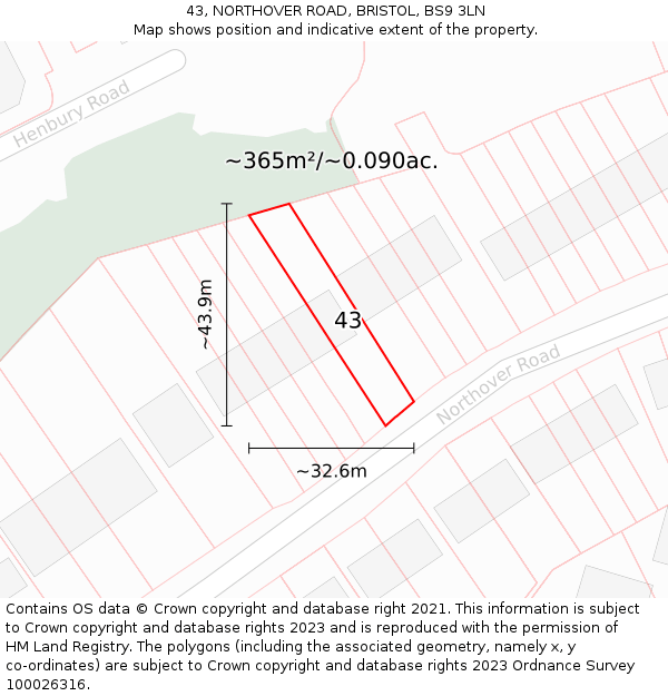 43, NORTHOVER ROAD, BRISTOL, BS9 3LN: Plot and title map