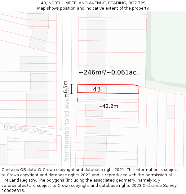 43, NORTHUMBERLAND AVENUE, READING, RG2 7PS: Plot and title map