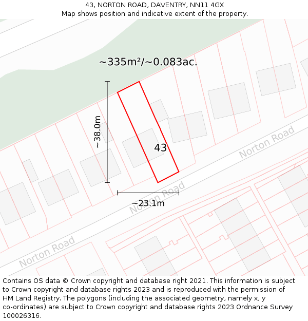 43, NORTON ROAD, DAVENTRY, NN11 4GX: Plot and title map