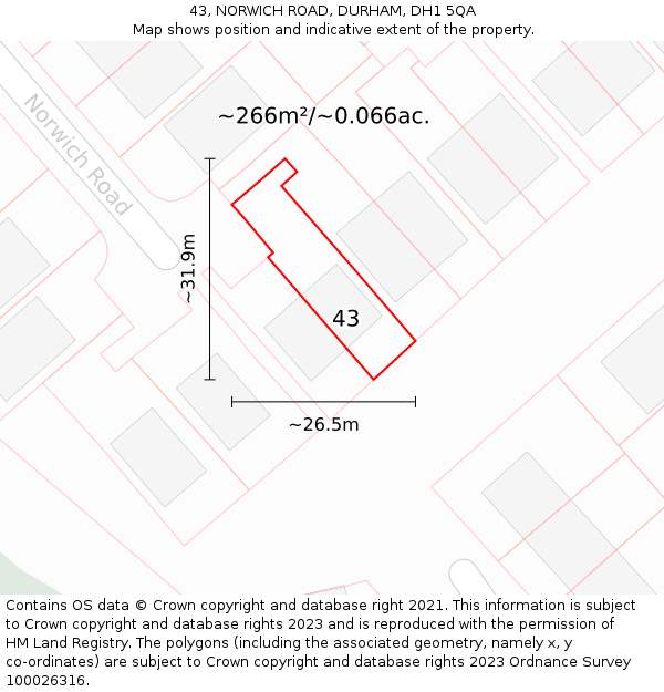 43, NORWICH ROAD, DURHAM, DH1 5QA: Plot and title map