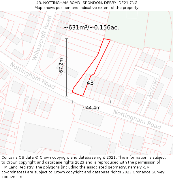 43, NOTTINGHAM ROAD, SPONDON, DERBY, DE21 7NG: Plot and title map