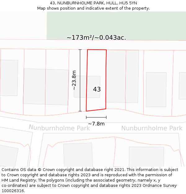 43, NUNBURNHOLME PARK, HULL, HU5 5YN: Plot and title map