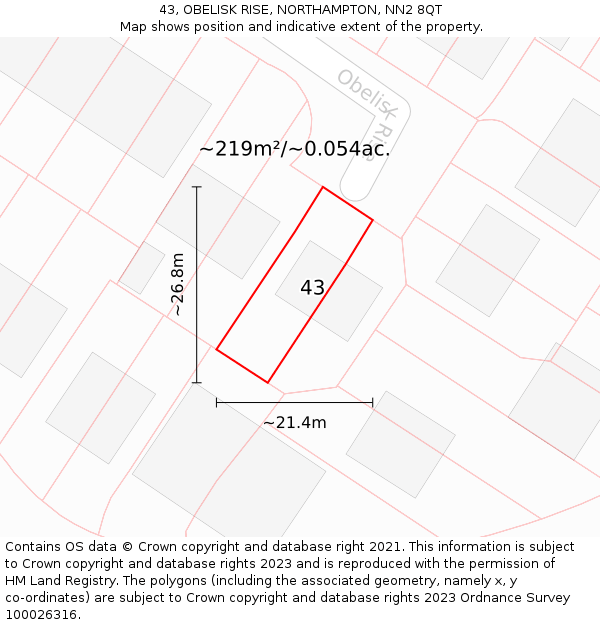 43, OBELISK RISE, NORTHAMPTON, NN2 8QT: Plot and title map