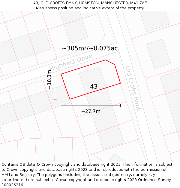 43, OLD CROFTS BANK, URMSTON, MANCHESTER, M41 7AB: Plot and title map