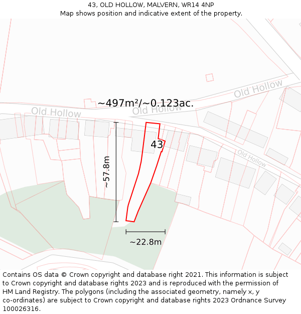 43, OLD HOLLOW, MALVERN, WR14 4NP: Plot and title map