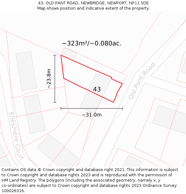 43, OLD PANT ROAD, NEWBRIDGE, NEWPORT, NP11 5DE: Plot and title map