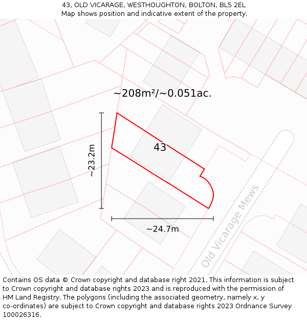 43, OLD VICARAGE, WESTHOUGHTON, BOLTON, BL5 2EL: Plot and title map