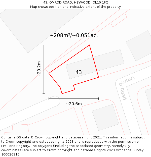 43, OMROD ROAD, HEYWOOD, OL10 1FQ: Plot and title map