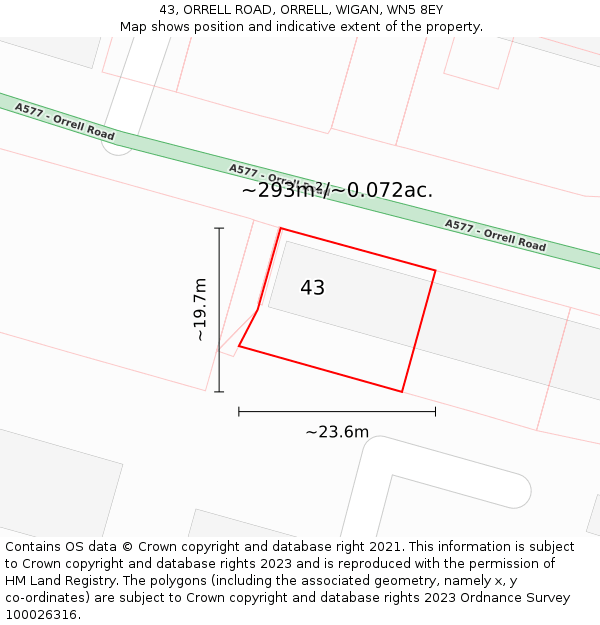 43, ORRELL ROAD, ORRELL, WIGAN, WN5 8EY: Plot and title map