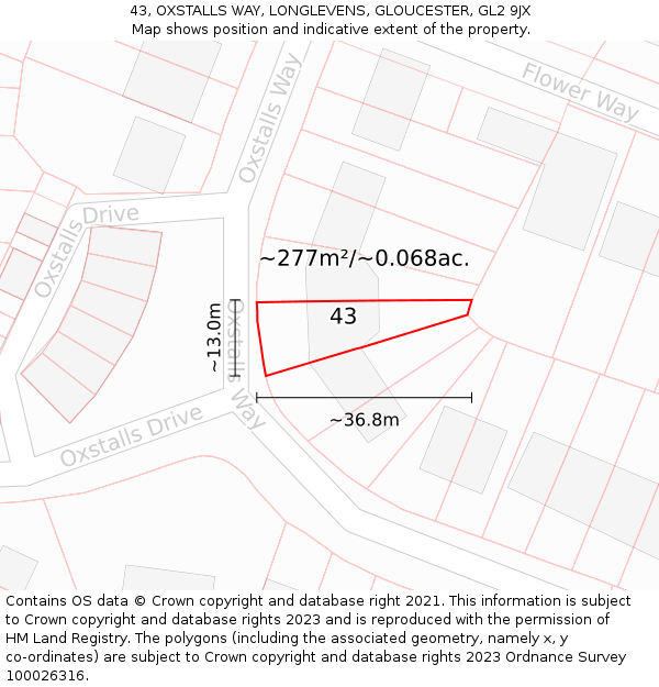 43, OXSTALLS WAY, LONGLEVENS, GLOUCESTER, GL2 9JX: Plot and title map