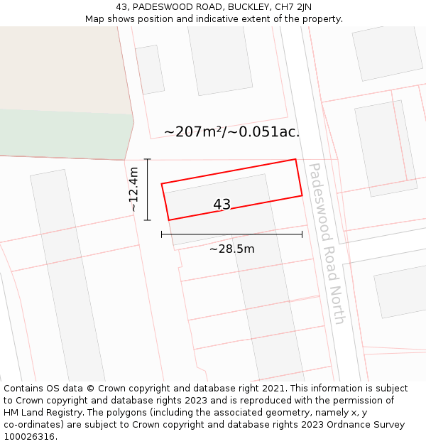 43, PADESWOOD ROAD, BUCKLEY, CH7 2JN: Plot and title map