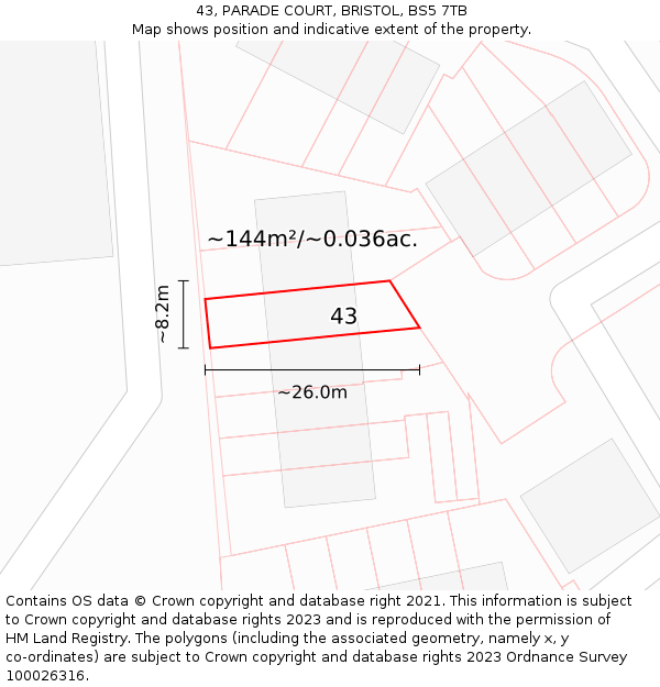 43, PARADE COURT, BRISTOL, BS5 7TB: Plot and title map