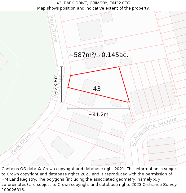 43, PARK DRIVE, GRIMSBY, DN32 0EG: Plot and title map